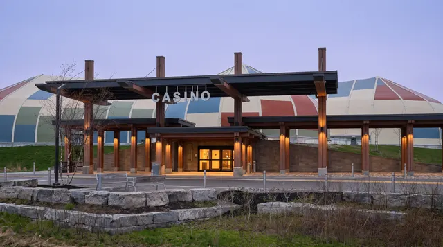 Casino entrance at Great Blue Heron at dusk