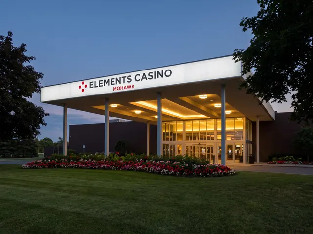 Elements Casino Mohawk entrance at blue hour